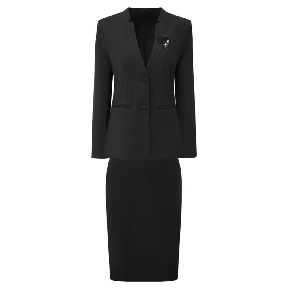 Women Business Work Suit Set 2 Piece Outfit Blazers Skirt Black